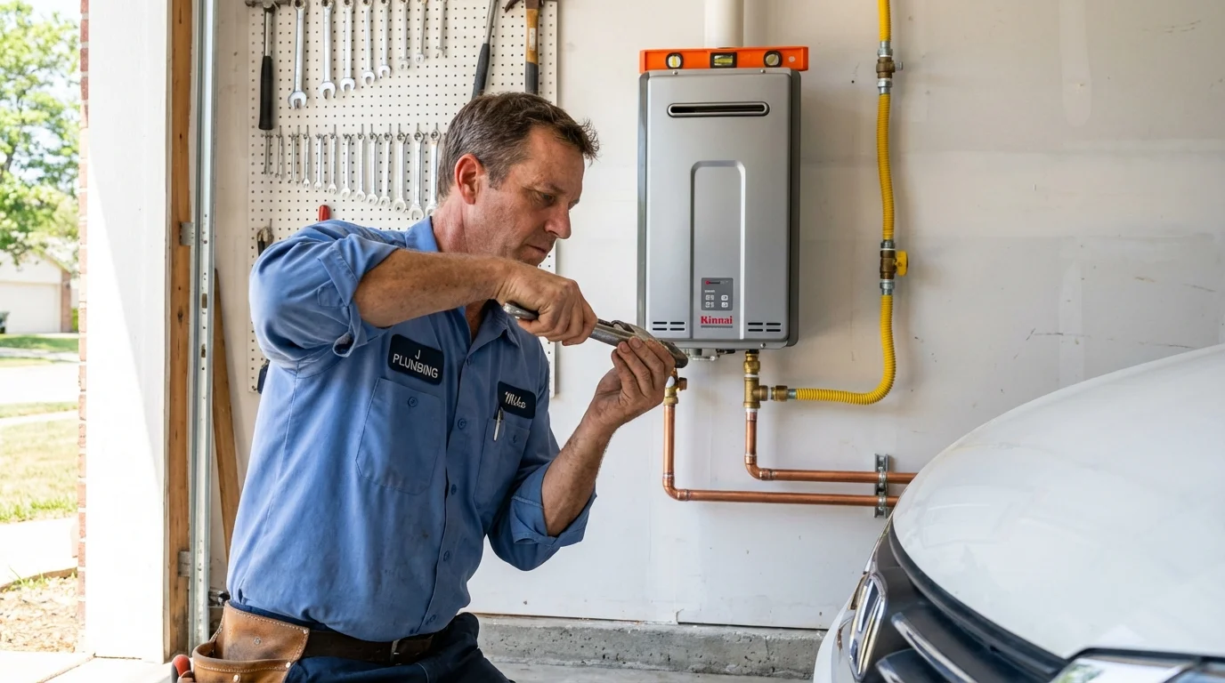 Tankless water heater installation by a Johns Plumbing LLC plumber in Arma